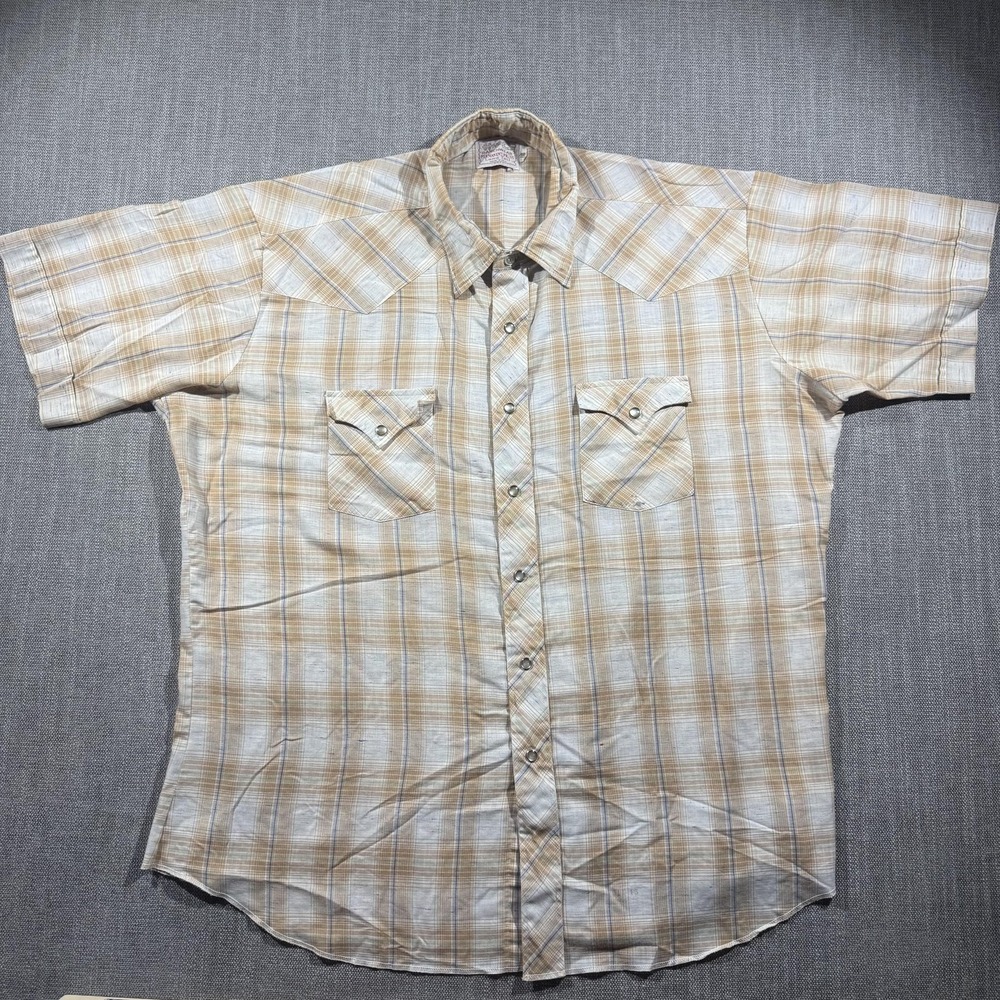 Vintage Bar C Ranchwear Shirt Mens 2XL Beige Plaid Western Pearl Snap Cowboy USA